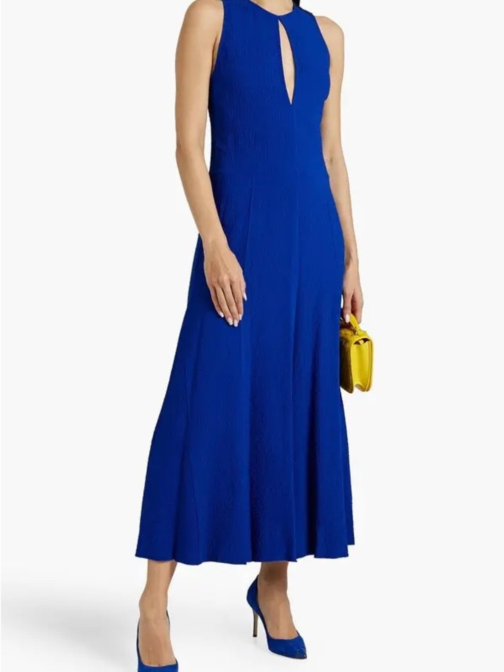 Victoria Beckham Textured Keyhole Midi Dress in Cobalt Blue